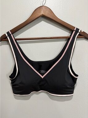 Lucky Brand Black Bralette Bra with Blush Pink Trim Size L